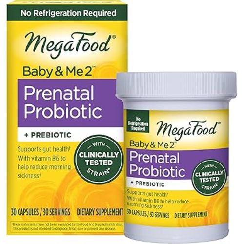 MegaFood Baby & Me 2 Prenatal Probiotic - Vegetarian Pregnancy Prebiotics and Probiotics for Women, Digestive Health & Immune Support with Vitamin B6 for Morning Sickness Relief - 30 Capsules