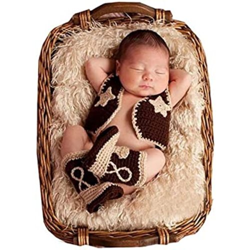 Newborn Baby Photography Prop Crochet Knitted Cowboy Vest Shoes