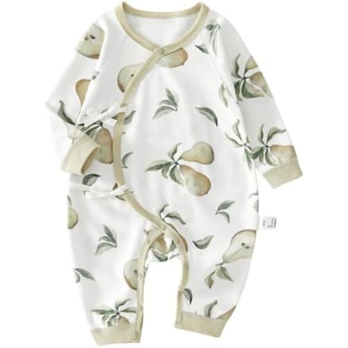 BINIDUCKLING Newborn Kimono Side Tie Wrap Over Long Sleeve Romper