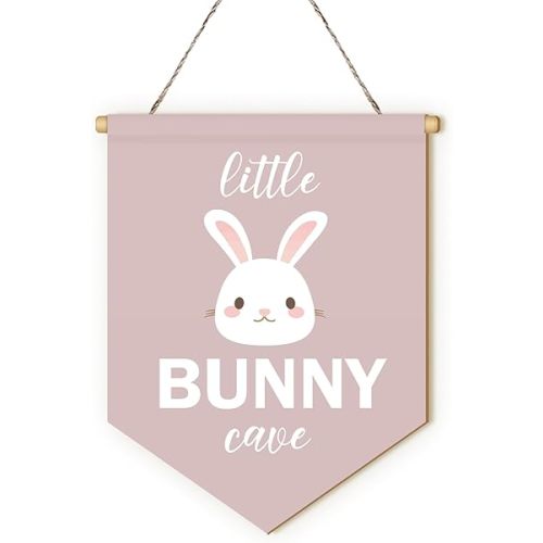 MOTERMATE Little Bunny Cave Nursery Sign Decor, Little Girl Cave Signs for Girls, Pink Baby Girl Nursery Toddler Playroom Room Front Door Wall Hanging Decor Decorations for Girls Bedroom, 8x10 Inch