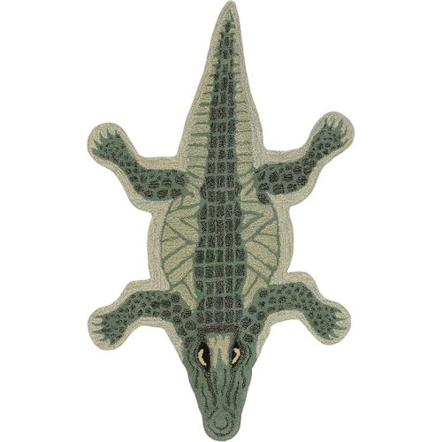 Linon Wild Forest Crocodile Shaped Hand Tufted Wool Green 3' X 5' Accent Rug