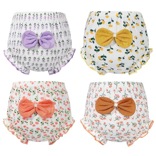 Durio 4Pcs Diaper Covers for Girls Baby Bloomers for Toddler Girls Ruffle Cute Cotton Baby Girl Shorts Toddler Girl Bloomers