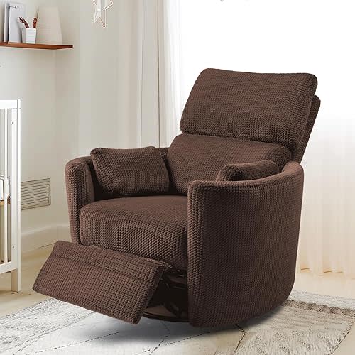 Jocisland Power Swivel Glider Rocking Recliner, Nursery Chair for Adults with 4 Massage Points, 2 Pillows, USB & Type-C Charge,Barrel Armchair Single Sofa for Living Room Bedroom, Brown