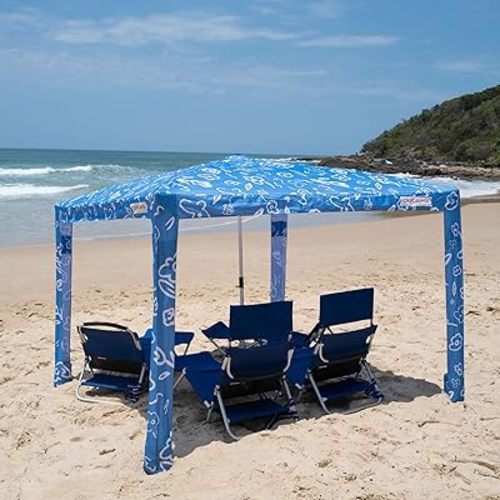 CoolCabana Beach Shade Tent - Easy Setup, UPF 50+ Protection, Large & Medium Sizes, Compact & Wind Resistant - Beach Cabana for The Whole Family - Byron Blue, Large