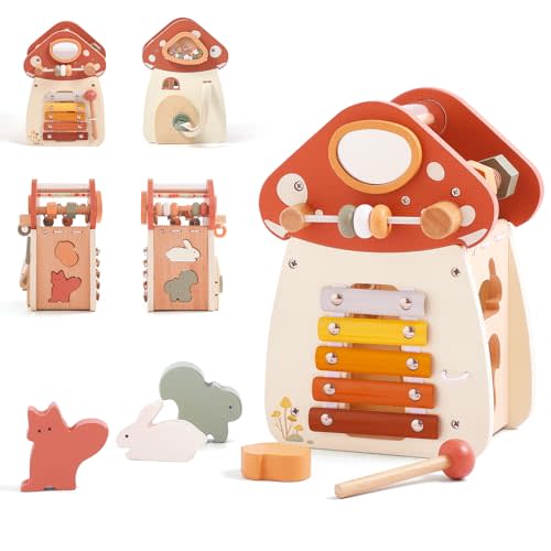 8 in 1 Wooden Activity Cube Toys for Baby Travel Sensory Toys for Toddlers 1-3 Multipurpose Educational Learning Toys for Toddlers Shape Sorter Montessori Toys for 1 2 Year Old First Birthday Gift
