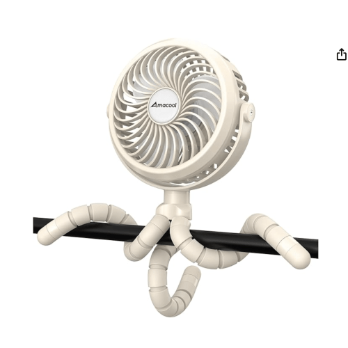 AMACOOL Battery Operated Stroller Fan Flexible Tripod Clip On Fan with 3 Speeds and Rotatable Handheld Personal Fans for Car Seat Crib Bike Treadmill (Black)