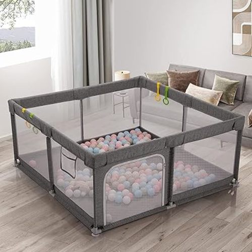 UANLAUO Large Playpen for Toddlers, 59in X 59in Safety Baby Play Yard with Breathable Mesh, Easy Assembly, Anti-Collision (Grey)