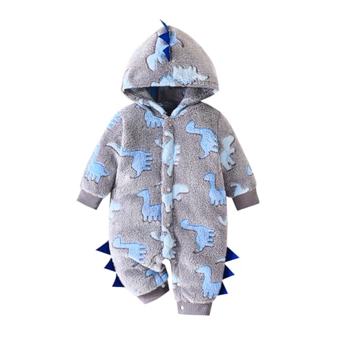 Baby Boys Dinosaur Outfit Fleece Bodysuit Infant One Piece Hooded Button Romper Outerwear Jumpsuit Toddler Jackets