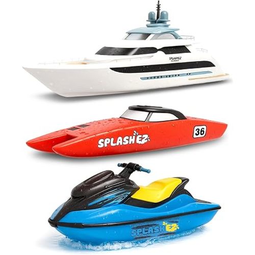SplashEZ Bath Toy Boats for Toddlers, Mold Free Boat Bath Toys for Kids & Toddlers, No Hole for Water Floating Ships for Bathtub, Pool, Shower for Boys & Girls, 3-Pack: Jet Ski Yacht Catamaran