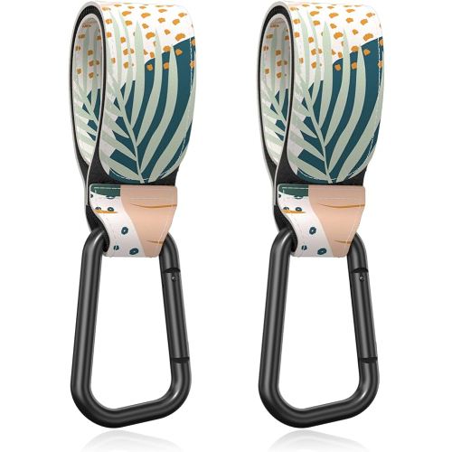 Gukeniu Baby Stroller Hooks for Hanging Bags, Universal Stroller Clips Accessories, Mommy Hook for Diaper Bag, Shopping Cart, Purse, Backpack - 2 Pack, Abstract Leaf