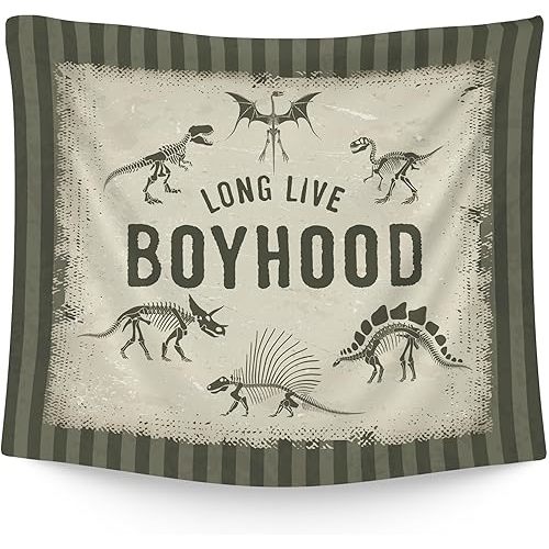 WAITPI Long Live Boyhood Dinosaur Hanging Wall Tapestry for Boys Kids Bedroom, Vintage Green Retro Wall Hanging Room Decor Tapestries for Toddler Boys Kids Room Dorm Playroom Nursery Classroom 50x60in