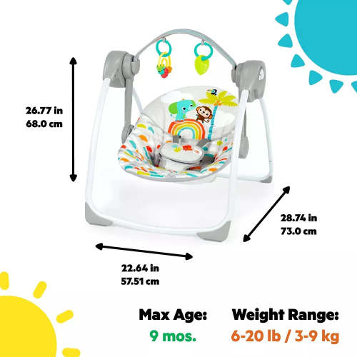 Bright Starts Playful Paradise Portable Compact Automatic Baby Swing with Music