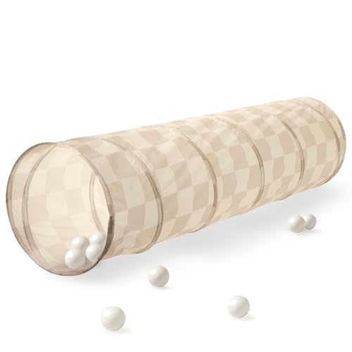 3 Sprouts Kids Play Tunnel - Pop Up Collapsible Tunnels with Recycled Fabric - Fun Crawling Tunnel for Toddler, Baby, Children to Crawl Through, Gross Motor Toy for Indoor Play - Checkered Beige