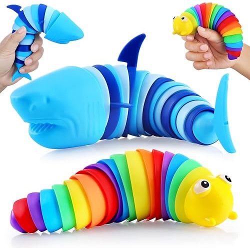 Fidget Toys Slug ,Sensory Slug Fidget Toys for Kids ,Toddler Sensory Toys,Easter Egg fillers,ADHD Autism Toys,Preschool Boy Girl Gifts Idea,Easter Basket Stuffers for Kids(Shark and Slug)