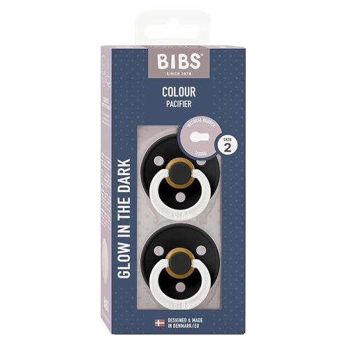 BIBS Pacifiers | Natural Rubber Baby Pacifier | Set of 2 BPA-Free Soothers | Made in Denmark | Black Night | Size 6-18 Months - Black Night Color