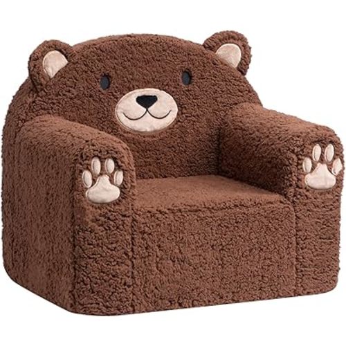 ALIMORDEN Toddler Couch Ultra-Soft Snuggle Chair, Comfy Sherpa Foam Filled Lovely Bear Sofa, Kids Cozy Corner Play Couch for Boys and Girls, Brown