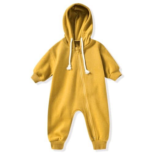 Unutiylo Unisex Baby Boys Girls Long Sleeve Infant Baby Zipper Hooded Jumpsuits Romper Loose Outfit Clothes