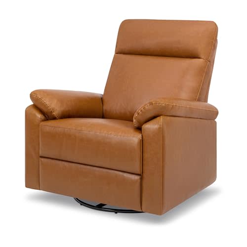 DaVinci Suzy Glider Recliner Nursery Chair - Glider Rocking Chair for Nursery and Living Room - GREENGUARD Gold, FSC & Certi-PUR US Certified - 360° Swivel Rocker Recliner Chair (Vegan Tan Leather)