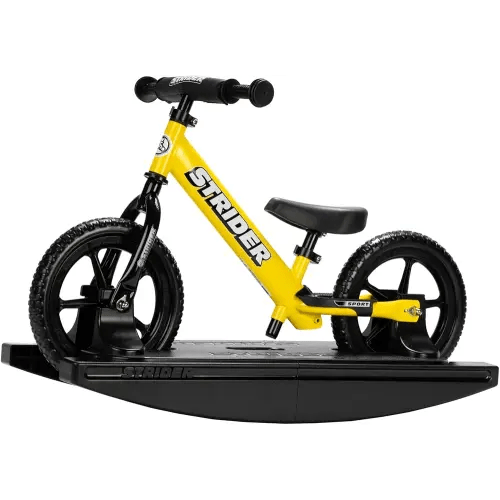 Strider 12” Sport Bike + Rocking Base - Helps Teach Baby How to Ride a Balance Bicycle - for Kids 6 Months to 4 Years - Easy Assembly & Adjustments