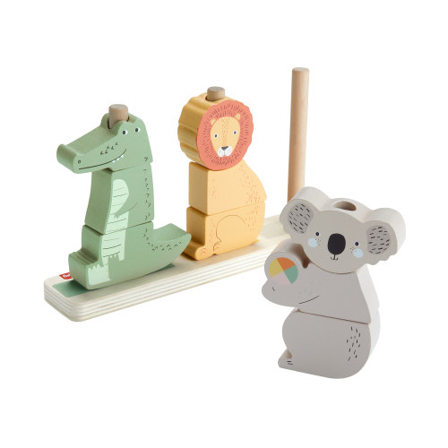 Fisher-Price Wooden Stack & Sort Animals Stacking Toy for Development Play, Baby & Toddler 1Y+, 10 Pcs