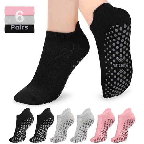 Muezna 6 Pairs Pilates Grip Socks for Women, Non Slip Yoga Socks with Grips, Grippy Socks for Barre, and Hospital
