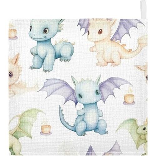 Cute Little Dragons Baby Washcloths, Soft and Absorbent Wash Cloths, Baby Bath Towel, Face Towel for Newborns, Infants, 5 Pack, 12x12 inches