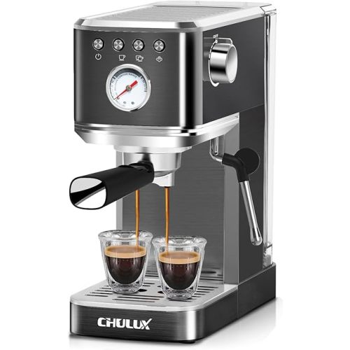 CHULUX Slim Espresso Machine with Milk Frother Steam Wand, 20 Bar Professional Italian Pump Semi Automatic Espresso Coffee Machine for Home Cappuccino & Latte Maker, Black