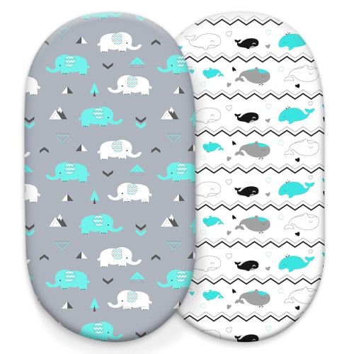 Stretch Fitted Bassinet Sheet Set BROLEX 2 Pack Cradle Sheets for Bassinet Pad/Mattress,Unisex Boys Girls,Ultra Soft,Elephant Whale