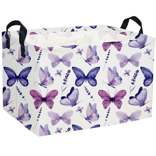 Rectangular Butterfly Baskets Girls Basket Kids Storage Bins Girls Storage Bin Organizer Box Room Decor for Home(Purple Butterfly)