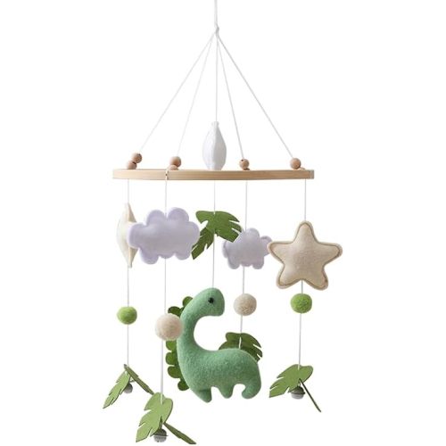 Dinosaur Baby Crib Mobile | Boys Nursery Decoration | Wooden Mobile for Crib | Dinosaur w/Bells Nursery Mobile Theme | Newborn Baby Stuff | Baby Shower Gift for Boys & Girls | Easy Assembly & Durable