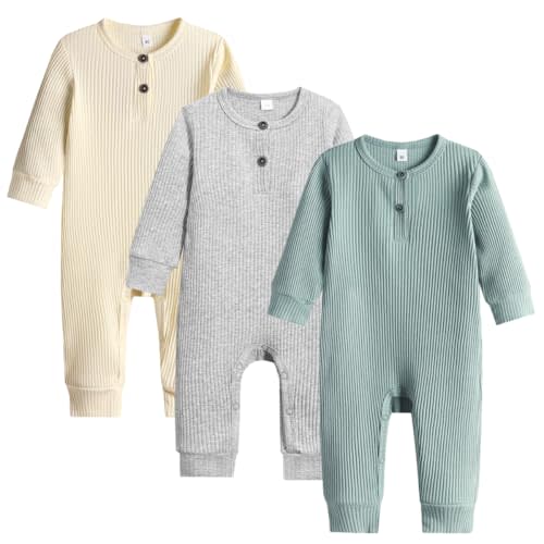 Bafeicao Baby Boy Girl 2/3 Pack Solid Romper Ribbed Short/Long Sleeve Bodysuit Jumpsuit Infant Knitted Outfits Clothes
