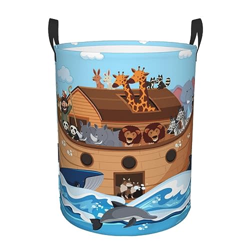 Pevtufa Animals On Noah'S Ark Foldable Laundry Basket Organizer,Fabric Clothes Toy Storage Basket Nursery Hamper Storage Bin For Household Bedroom, Bathroom, College Dorm-Medium