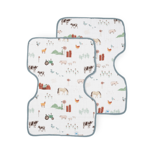 Cotton Muslin Burp Cloth 2 Pack - Farmyard
