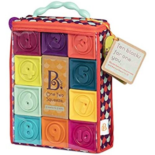 B. toys – Baby Blocks – Stacking & Building Toys for Babies – 10 Soft Blocks for Learning Numbers, Shapes, Colors, Animals – One Two Squeeze – Educational & Developmental – Infant, Toddler