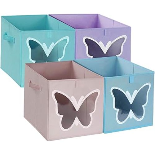 homyfort Cube Storage Bins Organizer Container,12x12 Foldable Storage Bins Basket with Clear Window for Pantry Closet,Toys,Bedroom-Butterfly Set of 4