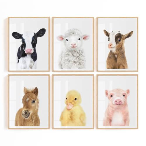 Farm Animals Wall Art Printables - Farmhouse Nursery Prints Digital Download - Farm Nursery Decor Neutral