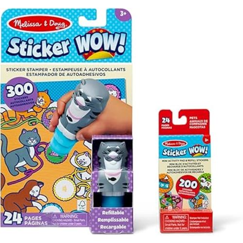 Melissa & Doug Sticker Wow!™ Cat Bundle: 24-Page Activity Pad, Sticker Stamper, Mini Activity Pad, 500 Stickers, Arts and Crafts Fidget Toy Collectible Character