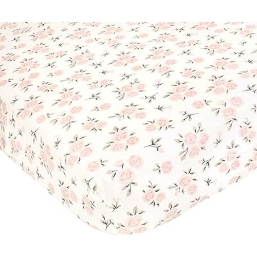 Hudson Baby Unisex Baby Cotton Fitted Crib Sheet, Neutral Pink Floral, One Size