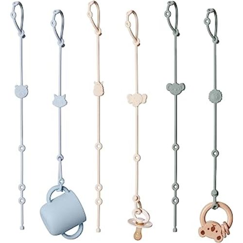 Toy Straps for Baby 6pcs, Silicone High Chair Toys Straps Stroller Accessories Toddler Bottle Straps Car Seat Toys Baby Travel Essential Baby Toy Clips, Silicone Pacifier Clip Ivory+Sage+Baby Blue