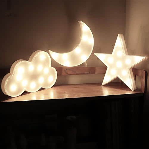 AUSAYE 3 PCS 3D Crescent Moon Light Cloud Led Star Lamp, Decorative Night Lights Room Decor NightLight for Kids Adults Birthday Baby Shower Party Christmas Gifts