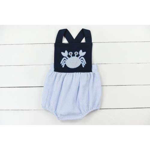 Blue Seersucker Crab Sunsuit