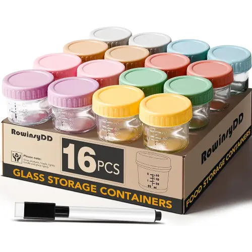 16 Pack Glass Baby Food Storage Containers, 4 oz Leakproof Baby Food Jars with Lids, Small Glass Food Containers for Infant Baby Food, Freezer & Microwave Safe, BPA Free
