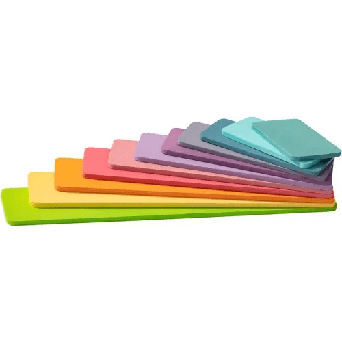 MERRYHEART Wooden Pastel Rainbow Building Board, 11Pcs Rectangle Rainbow Straight Slats, Wooden Rainbow Stacking Toy, Learning Creative Thinking Toys