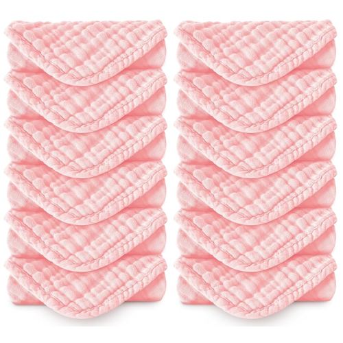 Muslin Burp Cloths 100% Cotton Large 20''x10'' Extra Soft and Absorbent Baby Wash Cloths Spit Up Rags - Baby Burping Cloth for Boys Girls Items(12 Pack Pink)