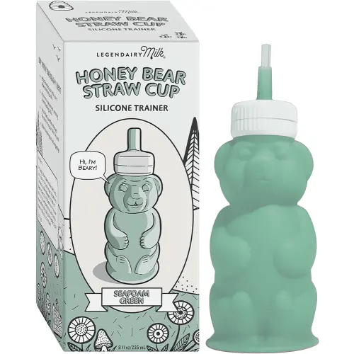 Legendairy Milk Honeybear Silicone Sippy Cup - Green, 8 oz, Dishwasher Safe, Trainer Straw Cup for Babies & Toddlers 4+ Months