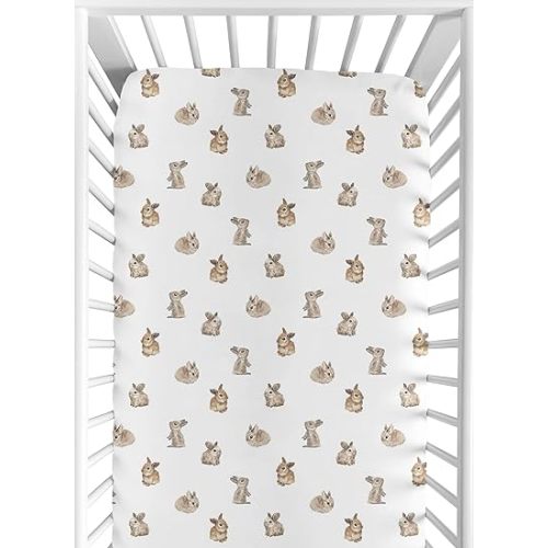 Sweet Jojo Designs Fitted Baby Crib Sheets (Woodland Bunny) for Boys or Girls, Infant Nursery, Toddler Room - Standard Size (Watercolor, Classic, Modern, Bunnies, Gender Neutral, Rustic, Farmhouse)