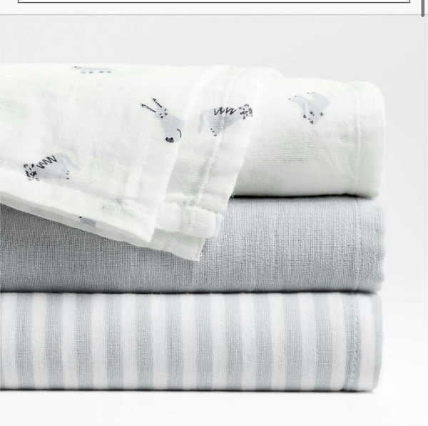 Supersoft Blue 100% Organic Cotton Gauze Sleepytime Baby Swaddle Blankets, Set of 3