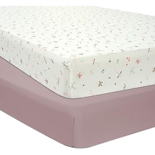 Crib Sheets for Baby Girl - Super Soft Crib Mattress Sheet, Portable Baby Girl Crib Bedding, 4 Way Stretch Knitted Fitted Crib Sheet, Baby Essentials, 2 Pack - Butterfly & Lilac