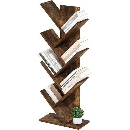Furinno Tree Bookshelf 7-Tier Floor Standing Tree Bookcase, Amber Pine