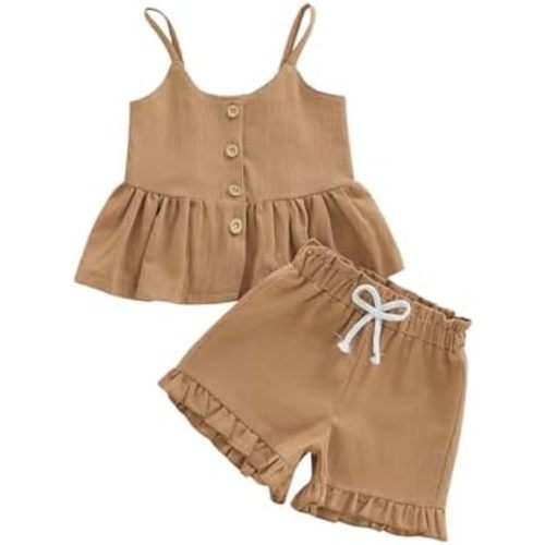 Baby Girl Toddler Summer Outfit Solid Sleeveless Camisole Tops Ruffle Shorts Pants 2pcs Set Baby Summer Clothes